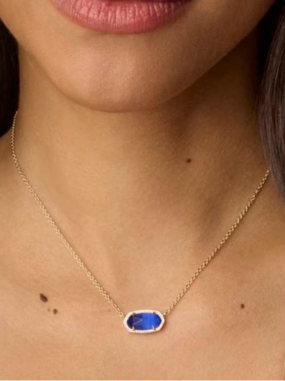 Kendra Scott Elisa Gold Satellite Chain Necklace with Blue Stone Pendant
